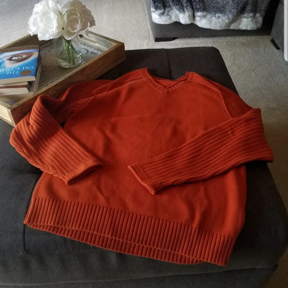 Men’s Pumpkin Orange Bossini V-neck Knit Sweater from England